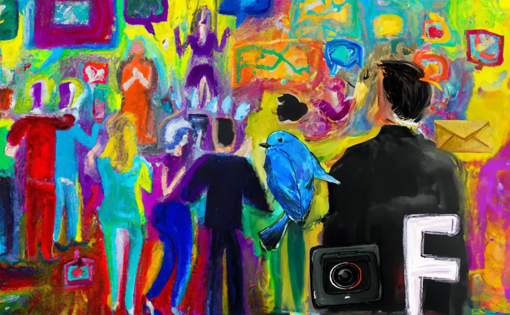 A paint party picture with a bird and a camera